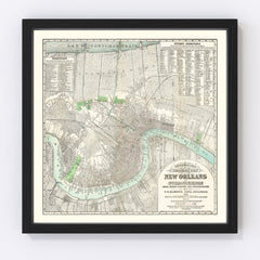 Vintage Map of New Orleans, Louisiana 1878