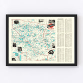 Vintage Map of Wisconsin North Woods Lakes, 1922