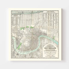 Vintage Map of New Orleans, Louisiana 1878
