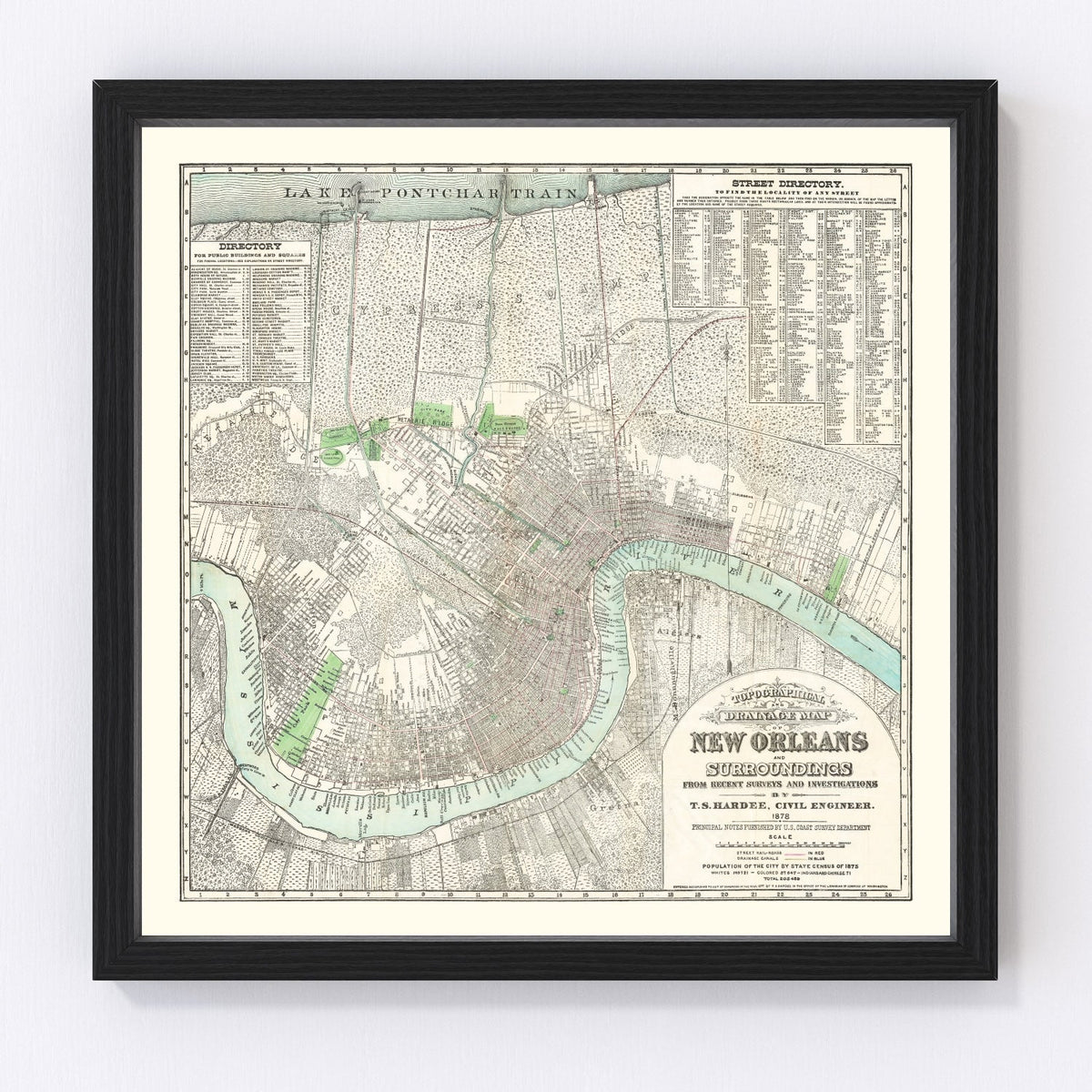 Vintage Map of New Orleans, Louisiana 1878
