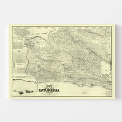 Vintage Map of Santa Barbara County, California 1889