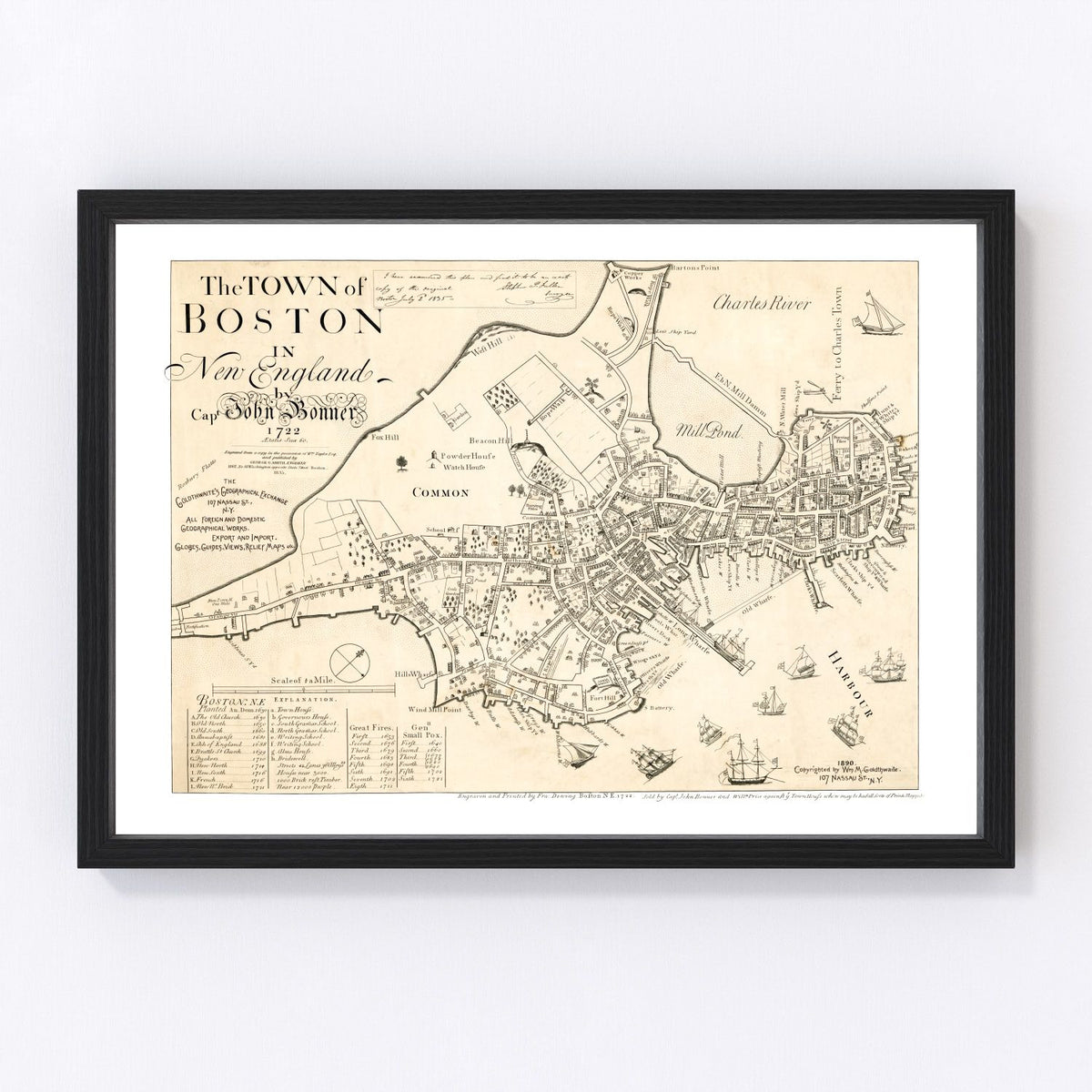 Vintage Map of Boston, Massachusetts 1835