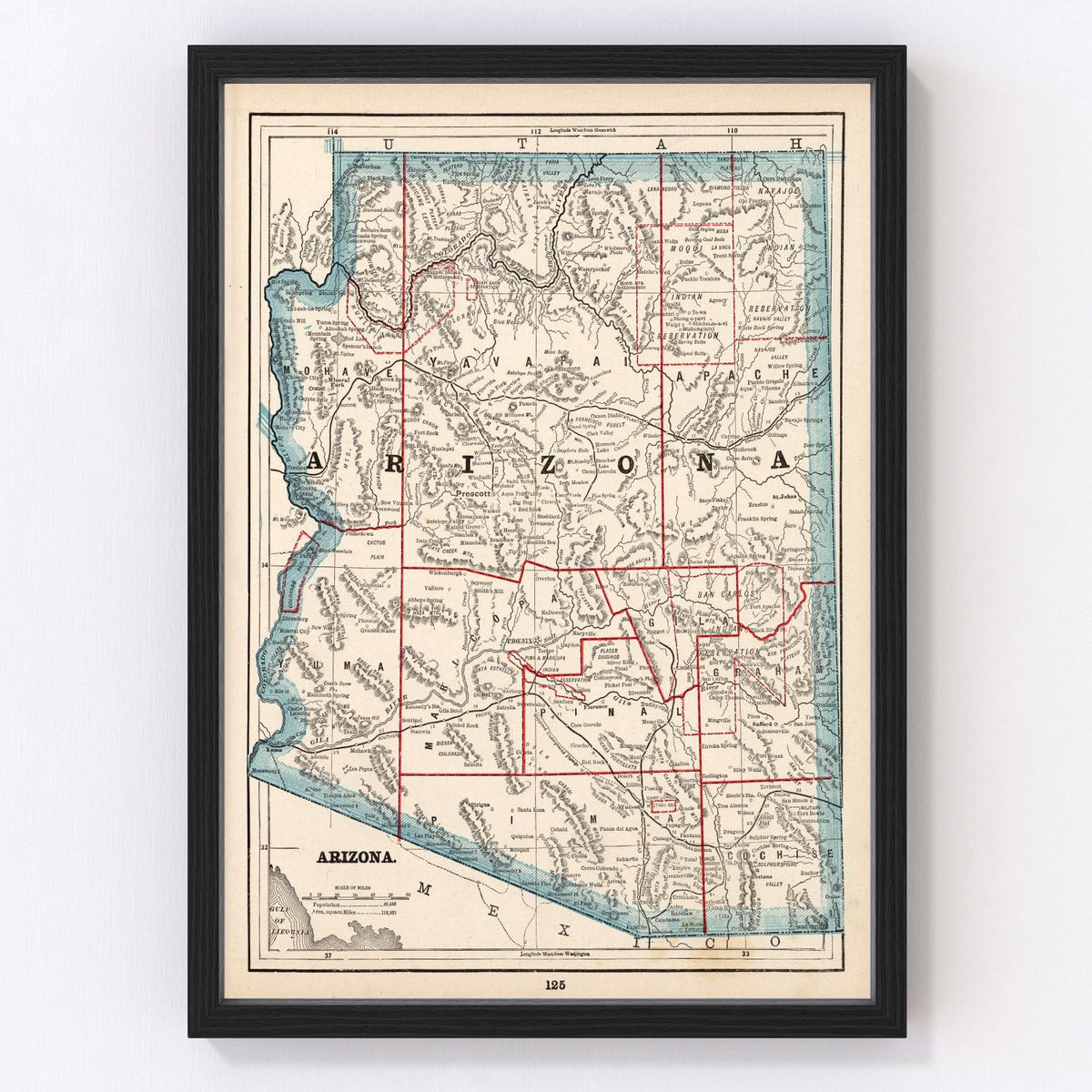 Vintage Map of Arizona 1893