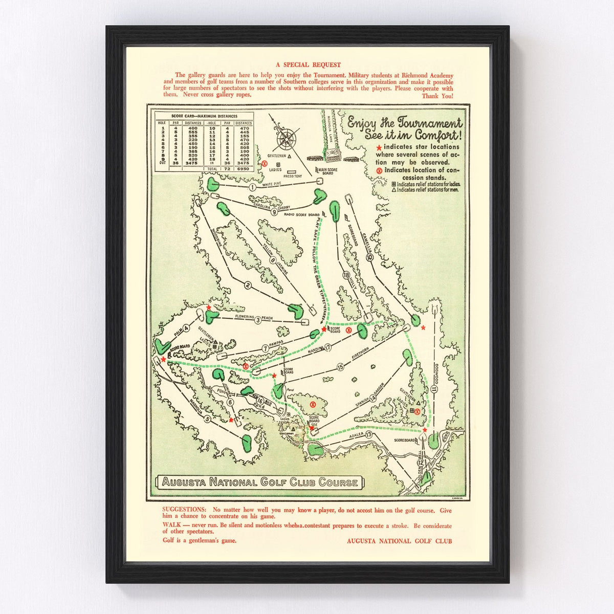 Vintage Map of Augusta National Golf Course, 1954